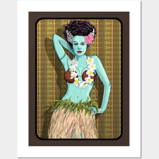 Tiki Hula Bride with thatch background Posters and Art